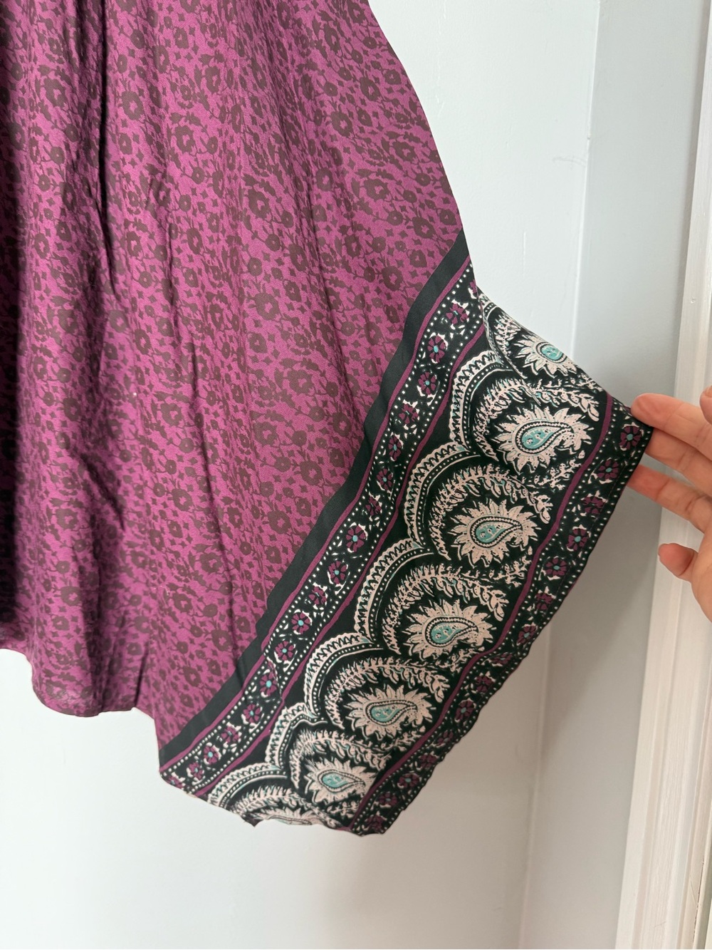 American Eagle Outfitters Plum Asymmetrical Border-Print Handkerchief Skirt - Picture 3 of 7